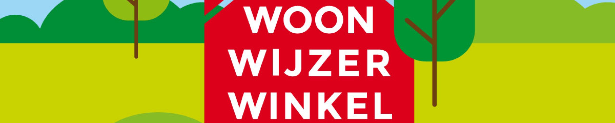Groen landschap met rood logo WoonWijzerWinkel erin