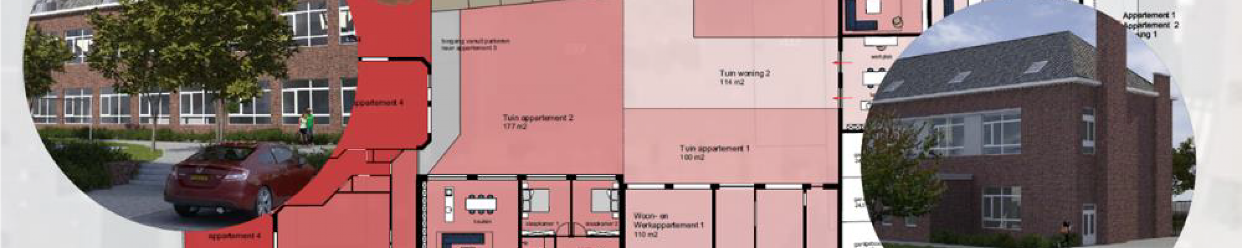 Plattegrond met twee impressie afbeeldingen van C'haseberg Lofts