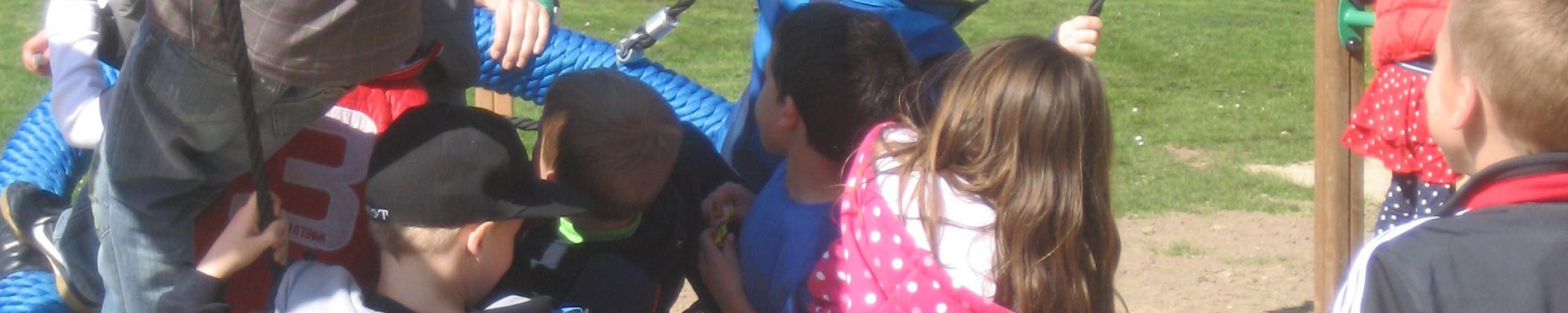 kinderen spelen op een grote schommel in een speeltuin